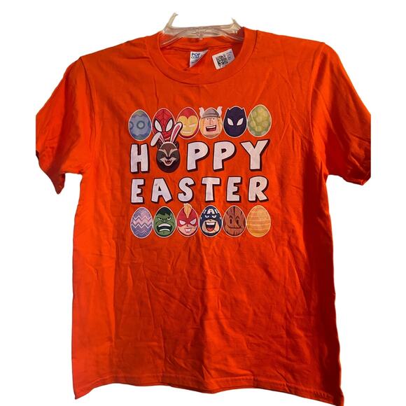 NWT Port & Company Youth Size Medium Orange Super Hero Easter Tee Shirt - Picture 1 of 6